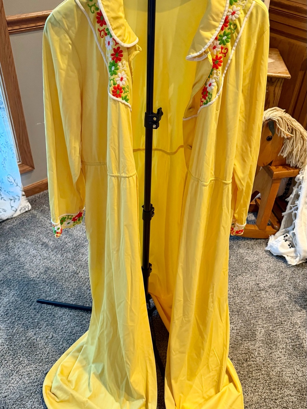 Vintage Yellow Embroidered Long Women's Robe